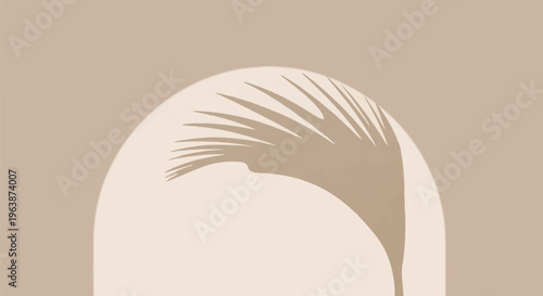 Abstract arch shape with palm frond shadow in muted earth tones