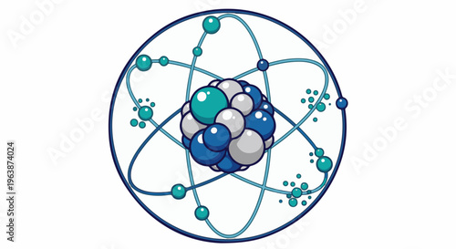 Abstract atomic structure with orbiting electrons and central nucleus