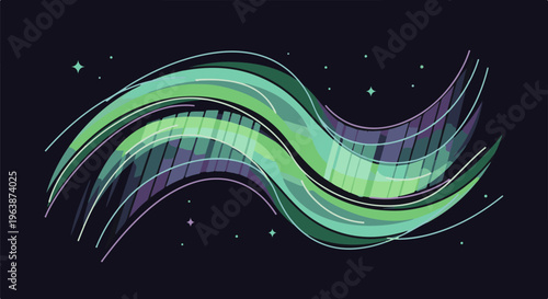 Abstract aurora borealis with glowing stars against a dark night sky