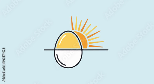 Abstract sunrise over a half-egg shape, symbolizing new beginnings