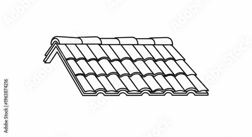 Angled roof section with layered, overlapping curved tiles