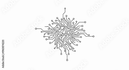 Abstract circuit board pattern with intricate lines and circular connections