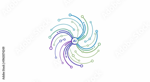 Abstract circular network of glowing lines and nodes representing AI