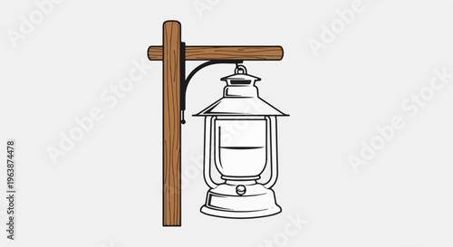 Antique lantern hanging from a wooden post