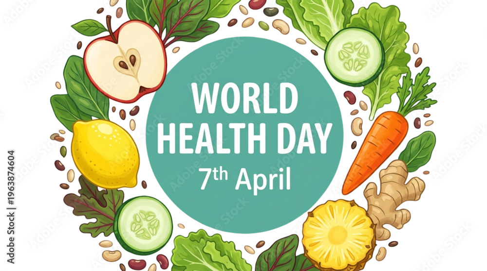 Obraz premium Healthy Food Circle for World Health Day Promotion and Wellness Marketing
