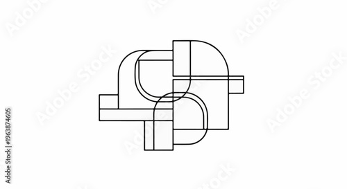 Abstract geometric composition with curved and straight line segments