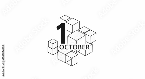 Abstract geometric arrangement of cubes with bold number 1 and word "October