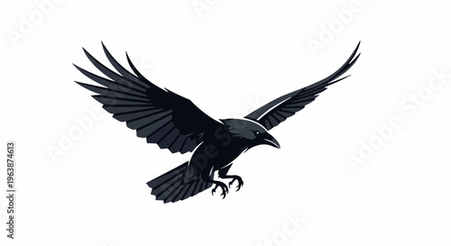 A dark, pixelated crow with spread wings descends, its claws extended