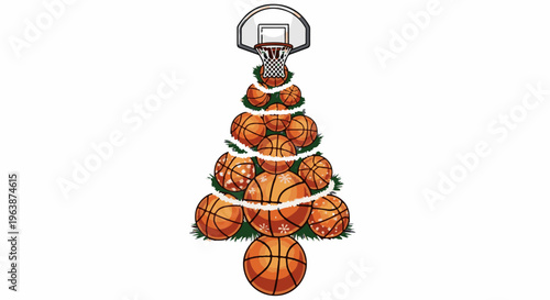 A whimsical basketball Christmas tree adorned with a hoop and garland