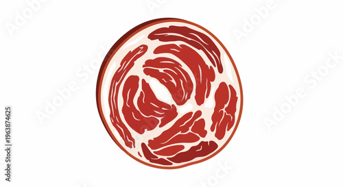 A close-up, stylized illustration of a circular slice of cured meat