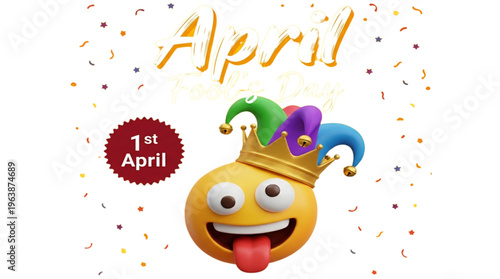 April Fools Day Prank Emoji Jester Hat Crown Fun Celebration Joyful Marketing Web Design Illustration