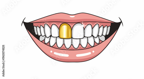 A wide smile revealing white teeth and one gold tooth