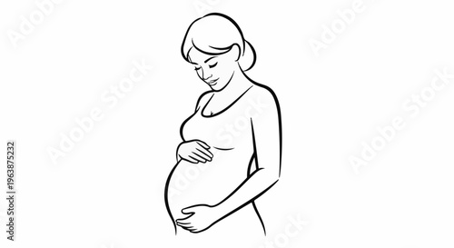 Artistic sketch of a pregnant woman holding her belly