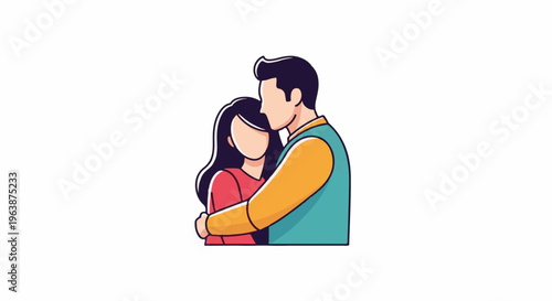 A loving couple embracing, with faceless figures conveying tenderness and connection