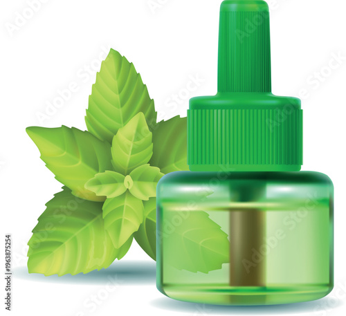 medicine bottle with green leaf