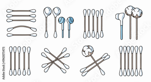Assorted cotton swabs and cotton buds with blue tips and natural fiber