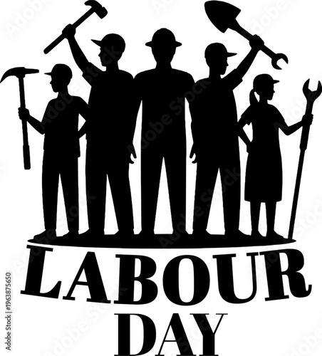 Silhouette of diverse workers celebrating labour day holiday