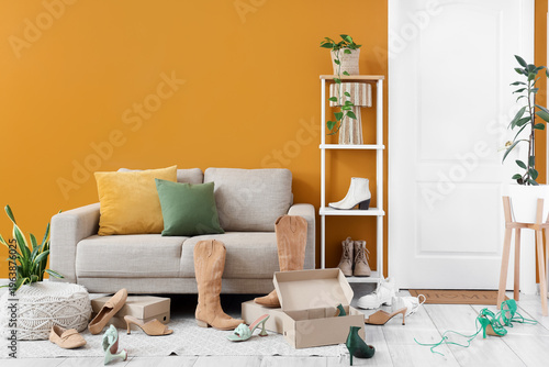 Interior of messy room with...
