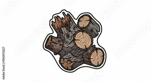 A cluster of rough, weathered logs and stumps with visible grain patterns