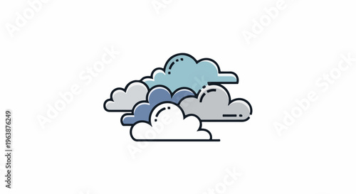 A cluster of stylized clouds in various shades of blue and gray