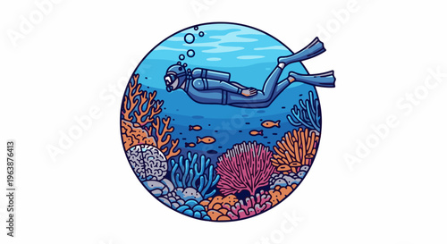 A diver swims through a vibrant coral reef with small fish