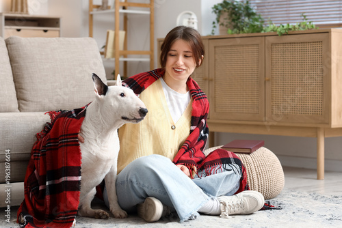 Young woman and cute Bull T...