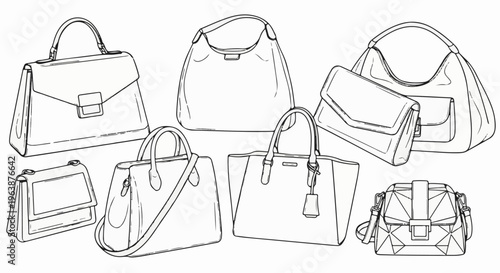 A collection of various handbag outlines in a line drawing style
