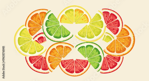 A colorful collection of citrus fruit slices artfully arranged