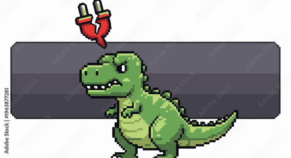 Obraz premium A pixelated green dinosaur with arms raised, facing left