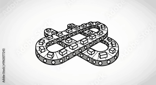 3D infinity symbol made of building blocks with circles and cubes