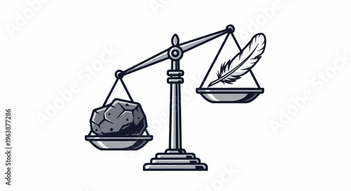 A balance scale contrasts a heavy rock with a light feather, symbolizing inequality