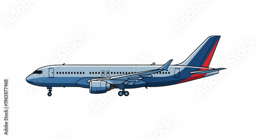 A pixelated illustration of a blue and grey passenger jet airplane in profile