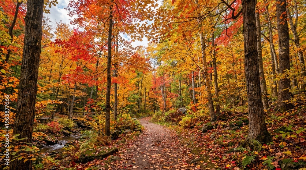 Obraz premium Autumn forest with red and yellow leaves
