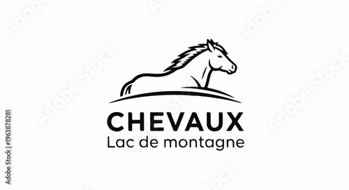 Black and white logo with a horse silhouette over text