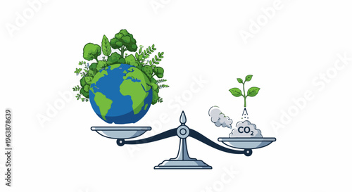 A scale contrasts Earth's flora against CO2 emissions and plant growth