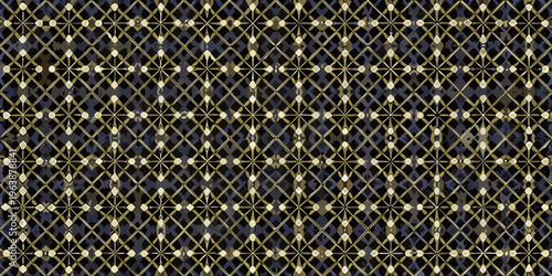 Intricate geometric pattern with diamond shapes in gold and dark hues
