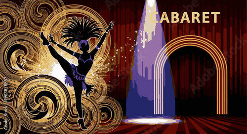 A silhouetted dancer in a feathered costume strikes a pose on a stage