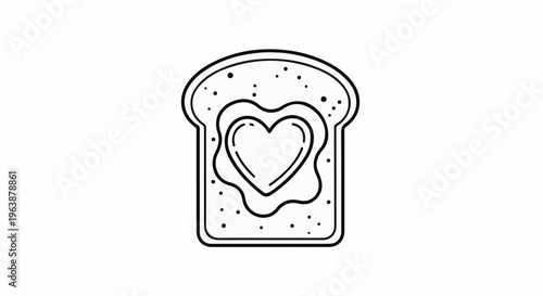 A minimalist outline of toast with a heart-shaped fried egg inside
