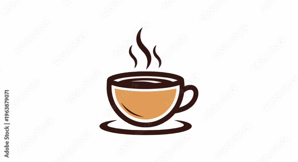 Fototapeta premium A simple brown and tan cup of steaming coffee with a saucer