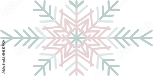 Delicate snowflake illustration with pastel pink and blue hues