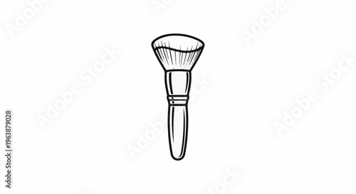 A simple black and white sketch of a makeup brush with a wide, fanned head