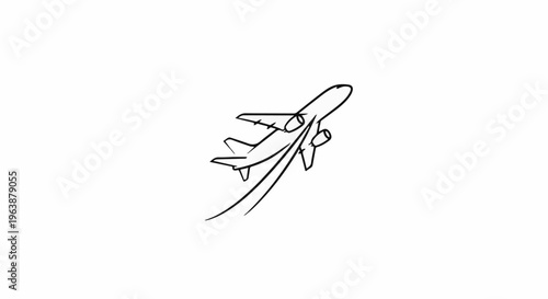 A simple black outline sketch of a jet airplane taking off