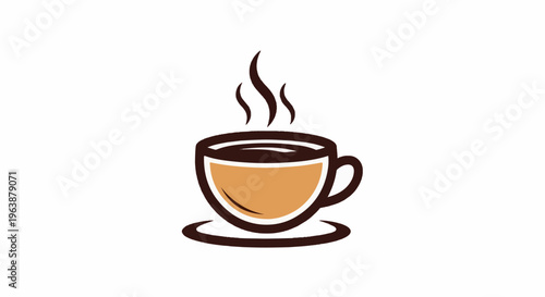 A simple brown and tan cup of steaming coffee with a saucer