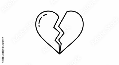A simple black outline of a heart broken into two pieces