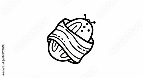 A simple cartoon doodle of a ladybug wrapped in a ribbon