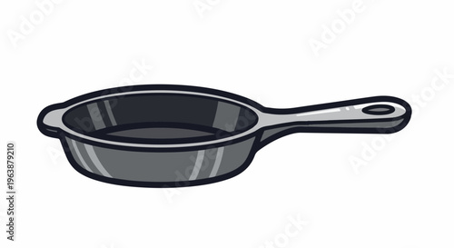 A simple illustration of a gray cast iron skillet with a long handle