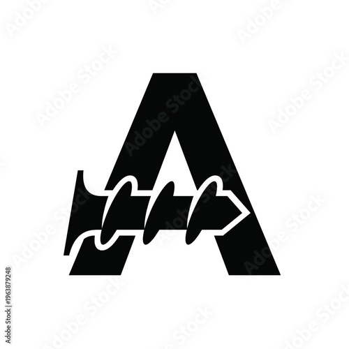 Tableau sur toile Letter A Logo with Integrated Screw or Drill Bit Design in Negative Space, Black