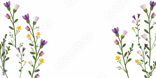 Watercolor wildflowers and stems create a delicate floral border design