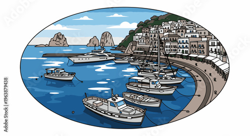 A picturesque coastal town with boats docked in a harbor