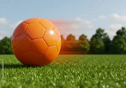 Orange soccer ball on grassy field